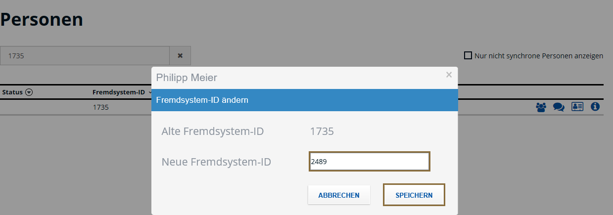 Eingabe der neuen Fremdsystem-ID