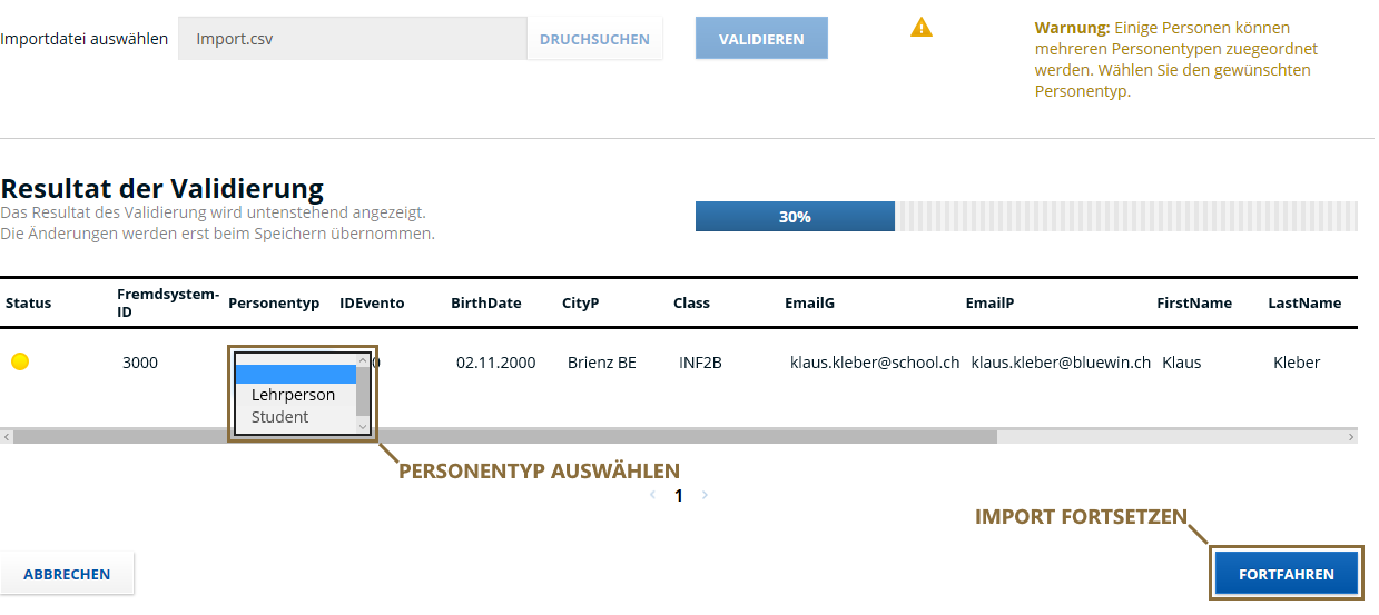 Personentyp auswählen